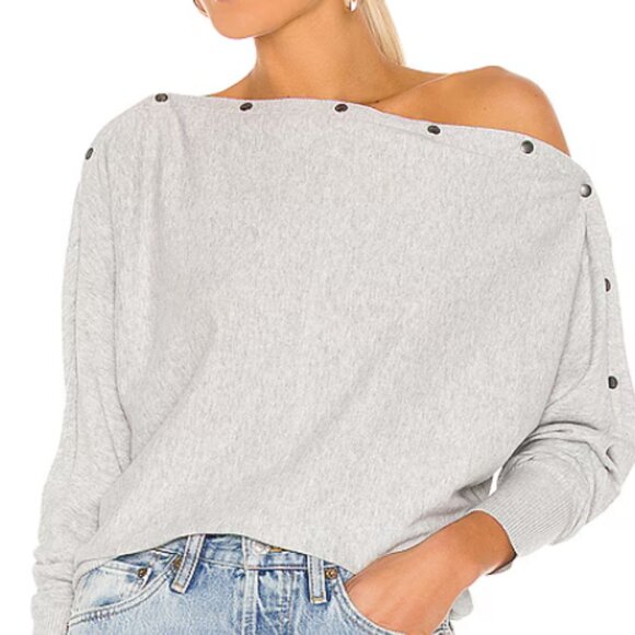 All Saints Ellie Gray Sweater Adjustable Snaps Dolman Sleeves Large - Picture 1 of 8